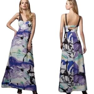 Leifsdottir Anthropologie Silk Lake Reflection Lavender Black Flowy Maxi Dress 4